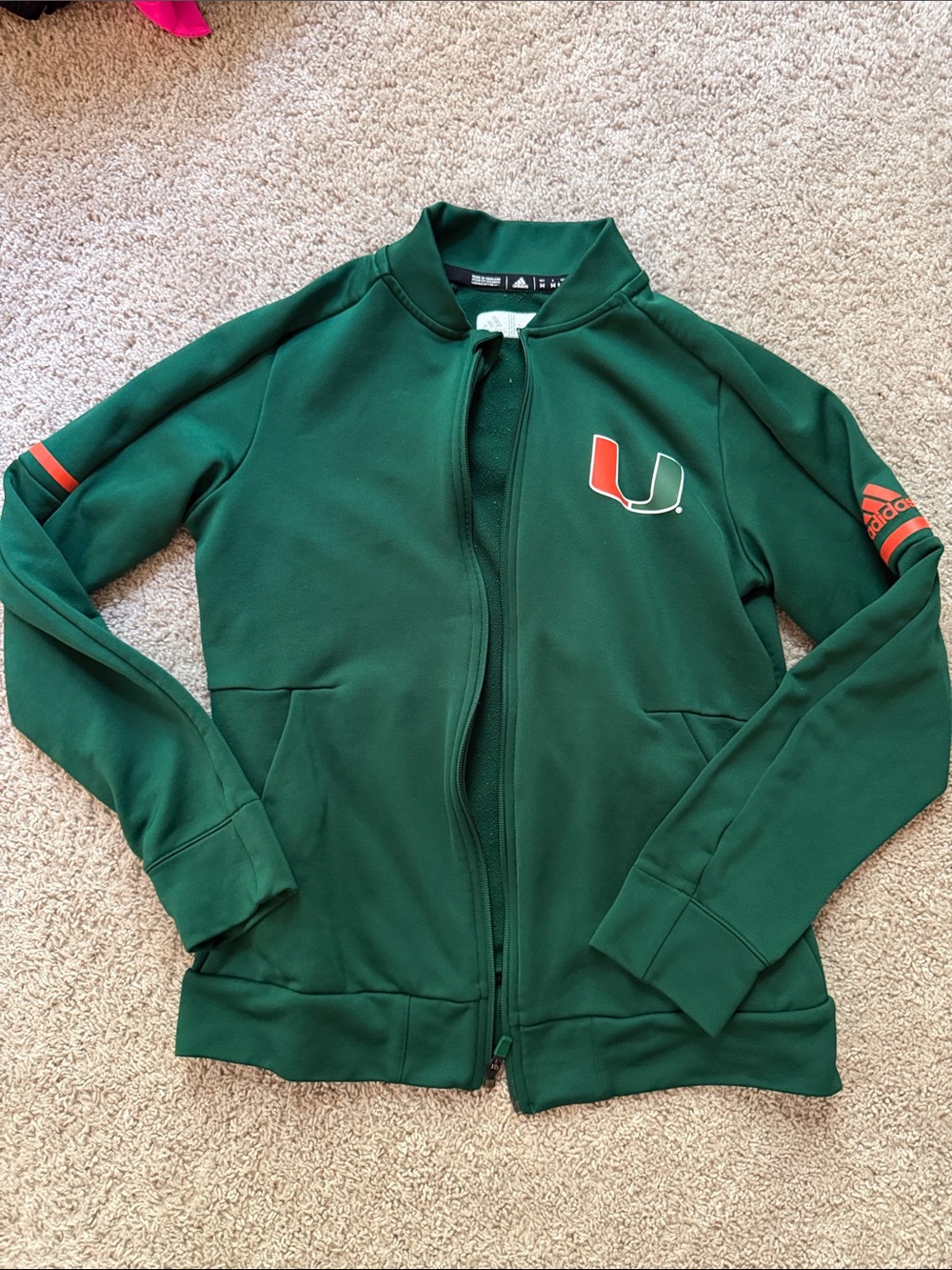 adidas Kids Dark Green Track Jacket with Orange Logo Accents